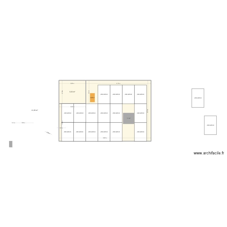 Peret ON. Plan de 2 pièces et 50 m2