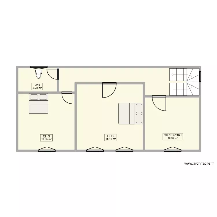 étage maison. Plan de 4 Pièces et 49 m² étage maison. Plan de 4 Pièces et 49 m²