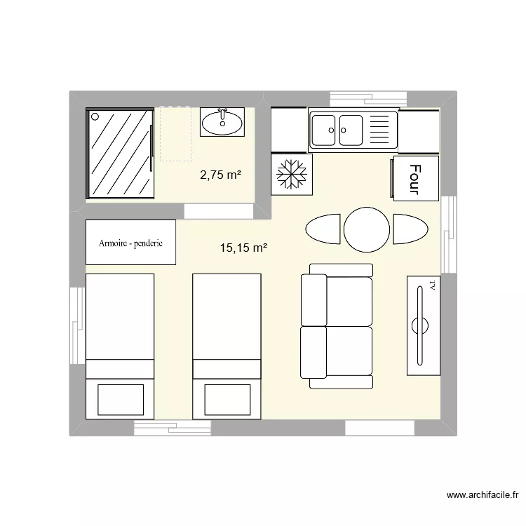 Studio 20M2. Plan de 
