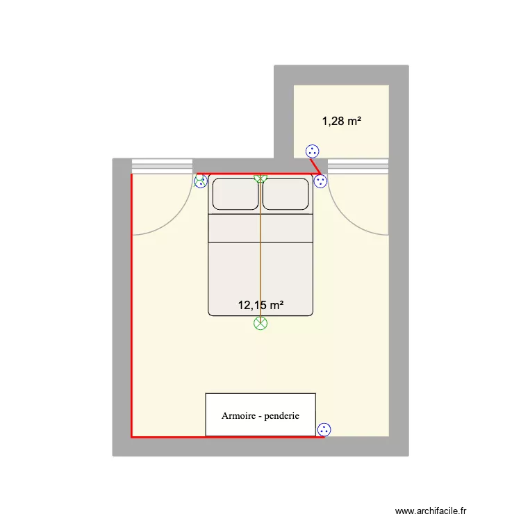 CHAMBRE ROSE. Plan de 2 Pièces et 13 m²