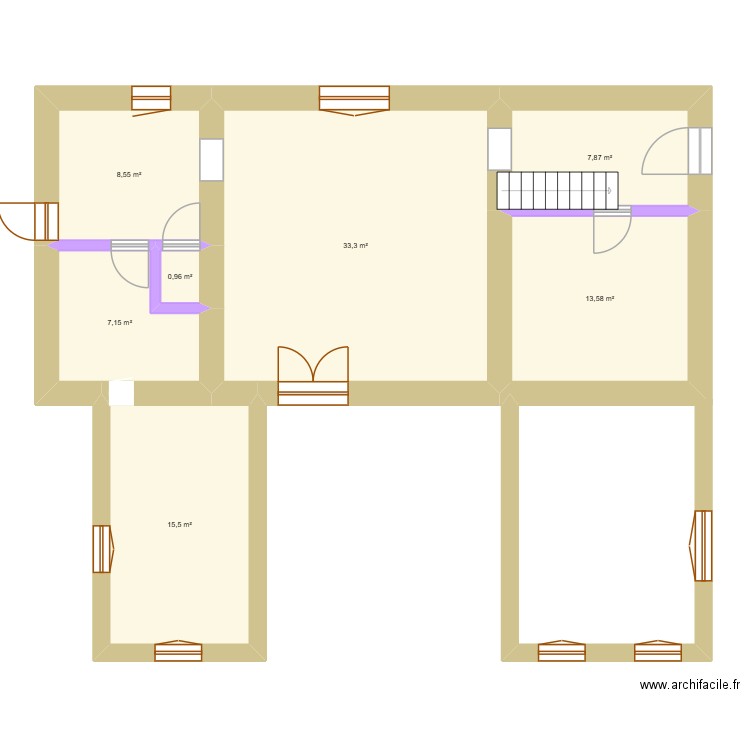 plan U. Plan de 7 pièces et 87 m2