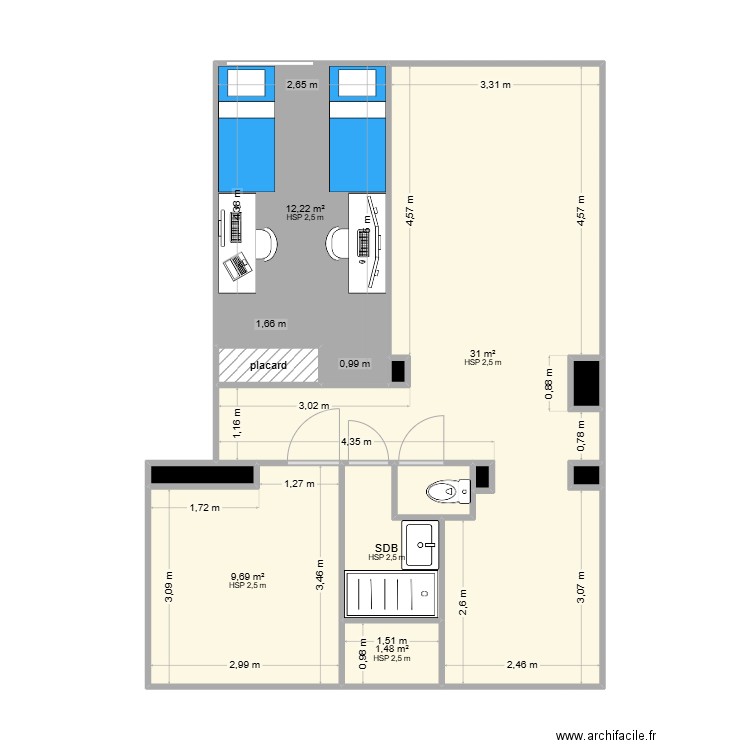 amenagement appart. Plan de 12 pièces et 60 m2