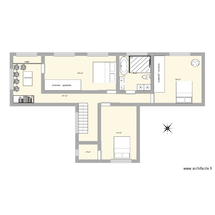 2e étage. Plan de 6 pièces et 84 m2