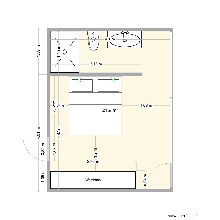 bedroom reno. Plan de 1 pièce et 22 m2