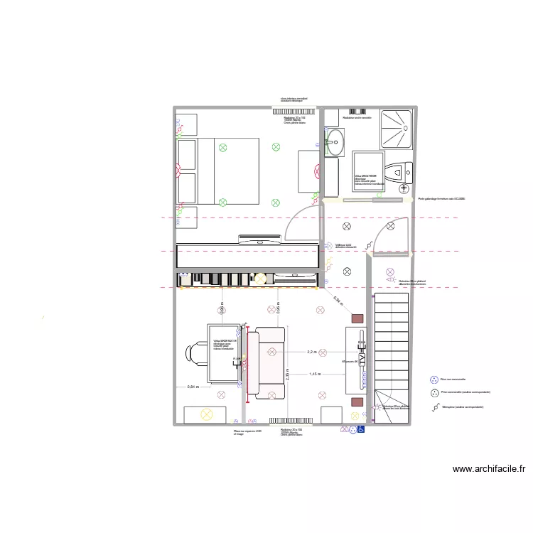 Salon + chambre + SDB. Plan de 4  et 41 m²