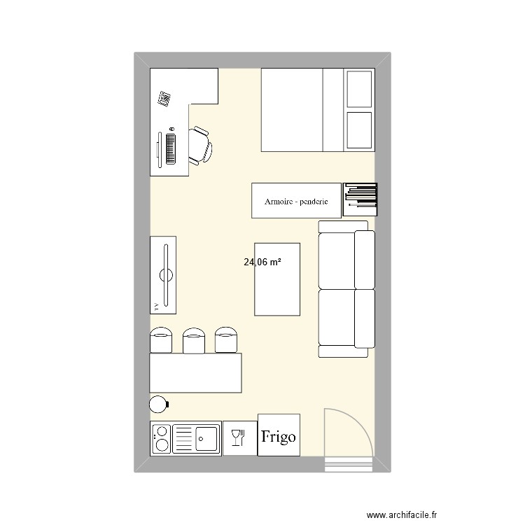appart. Plan de 1 pièce et 24 m2