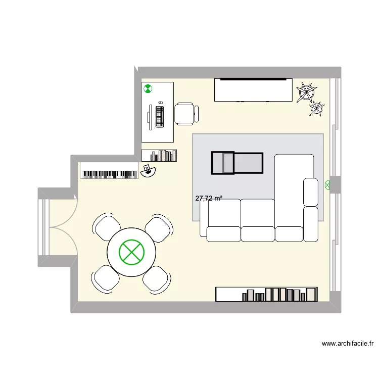 Maison - Salon. Plan de 1  et 28 m²