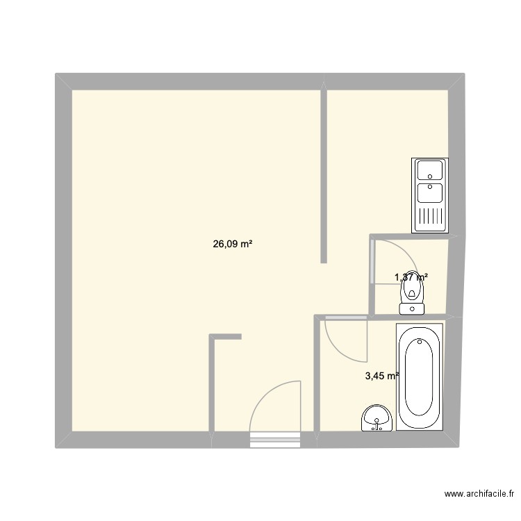 dieu-lumière. Plan de 3 pièces et 31 m2
