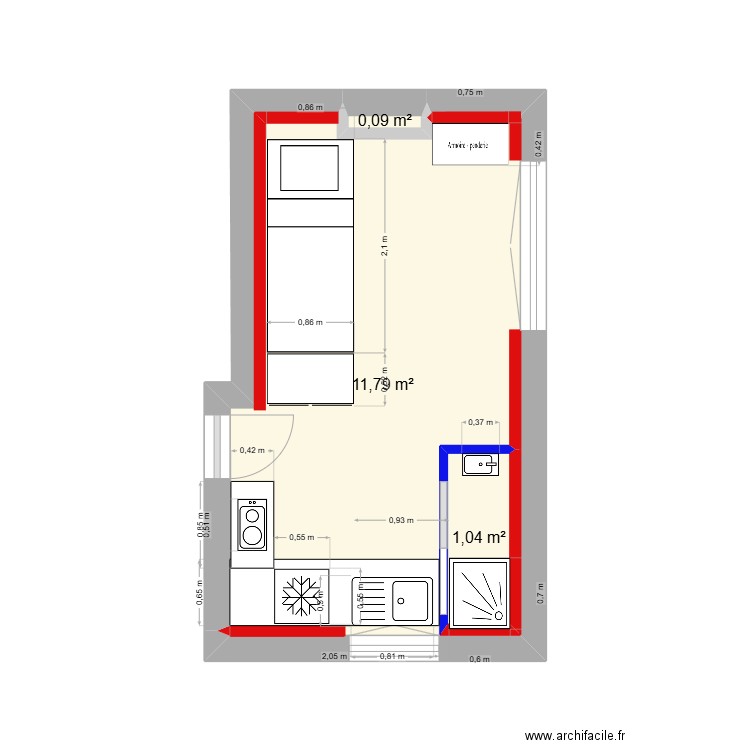 AMELIE plan de masse. Plan de 3 pièces et 14 m2