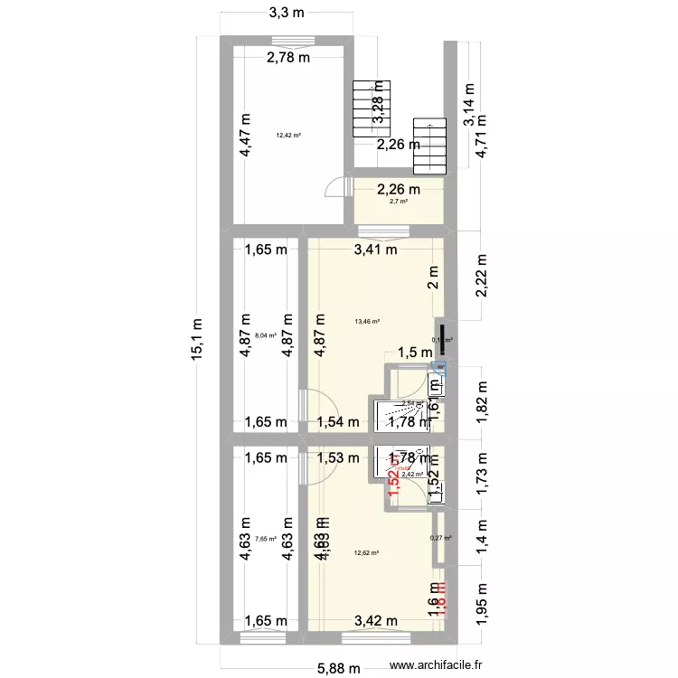 St Gilles Chee Woo 229 ELEC -1er etage avec chambre annexe. Plan de 