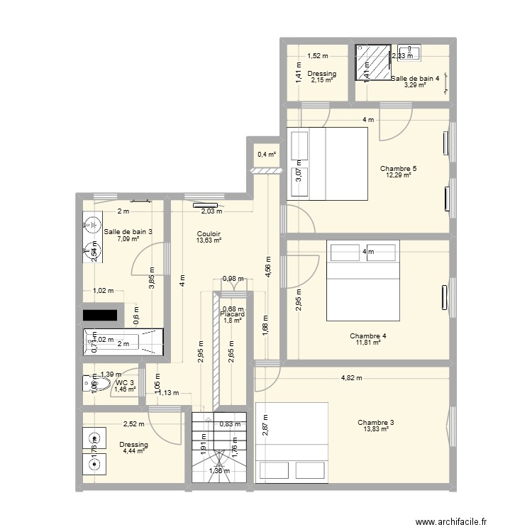 Saint Louis actuel étage SAV. Plan de 12 pièces et 72 m2