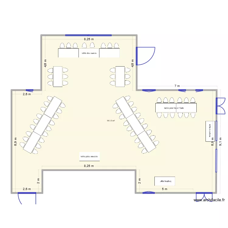 mariage c&eacute;c&eacute; et caro. Plan de 1  et 182 m²