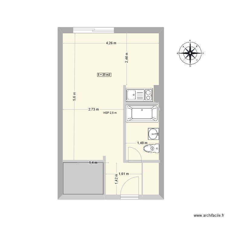 GIROUARD 003. Plan de 1 pièce et 29 m2