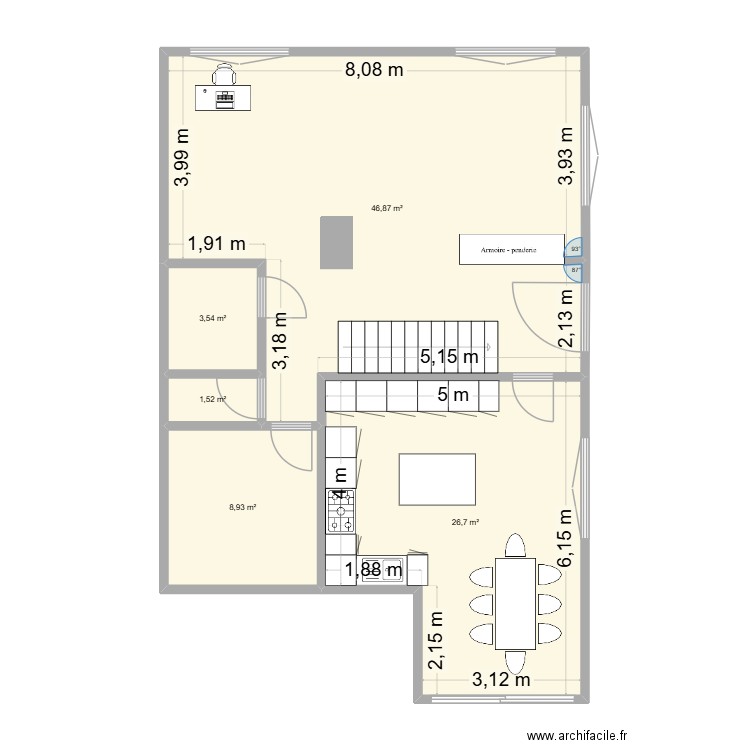 RDC MAISON. Plan de 5 pièces et 88 m2