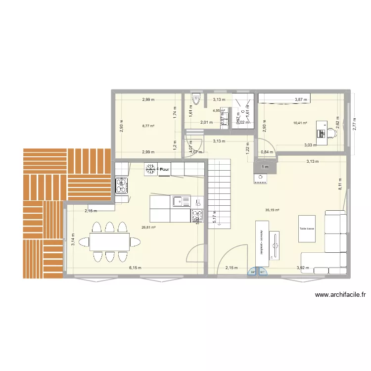 RDC MAISON. Plan de 5 pièces et 86 m²