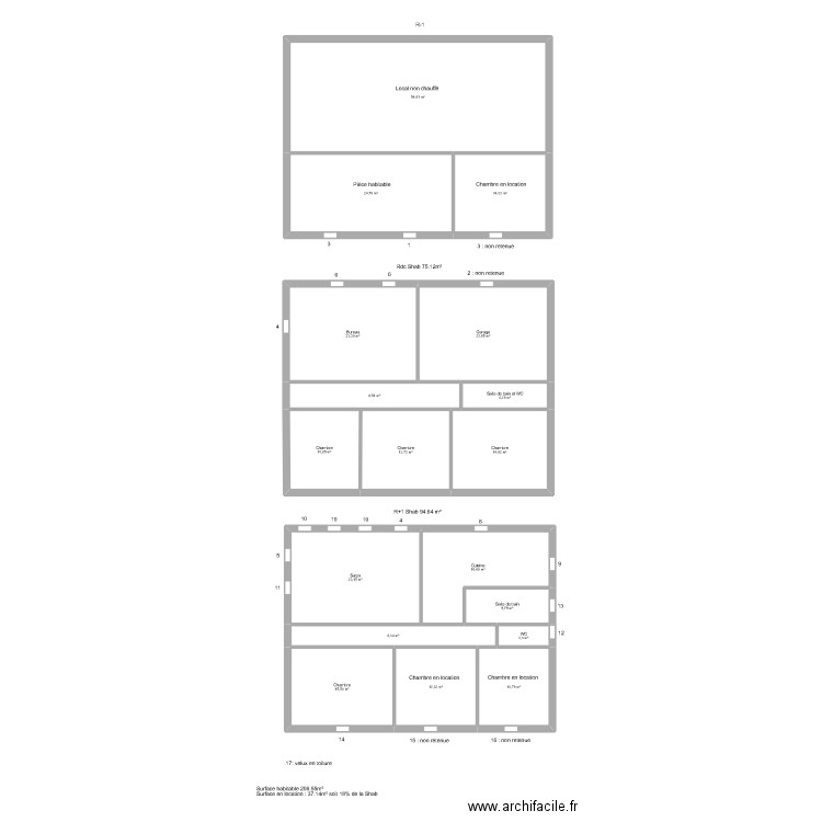 SULAS. Plan de 18 pièces et 288 m2