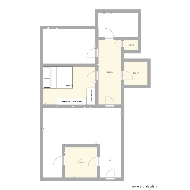 appart. Plan de 5 pièces et 43 m2