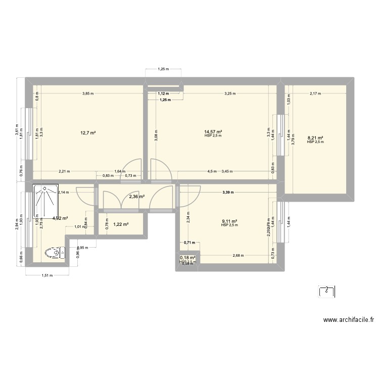 16 passage dde cran 1er etage. Plan de 9 pièces et 53 m2