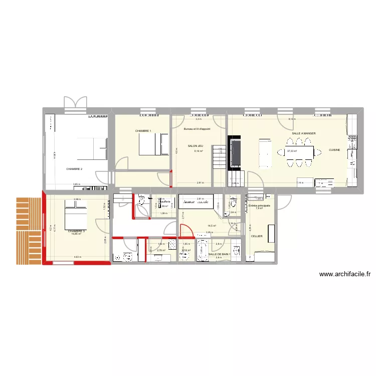 Les Hogues - Plan E. Plan de 15  et 111 m²