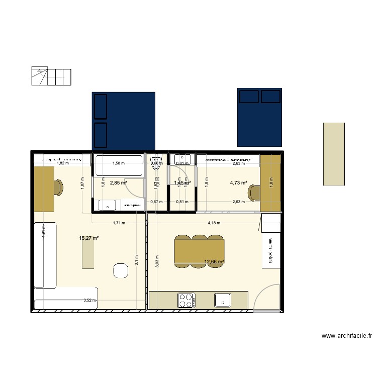 aqueduc 15. Plan de 5 pièces et 37 m2