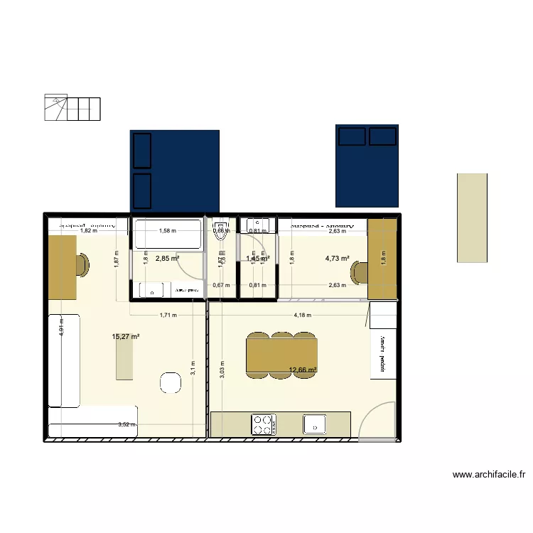 aqueduc 15. Plan de 5 pièces et 37 m²