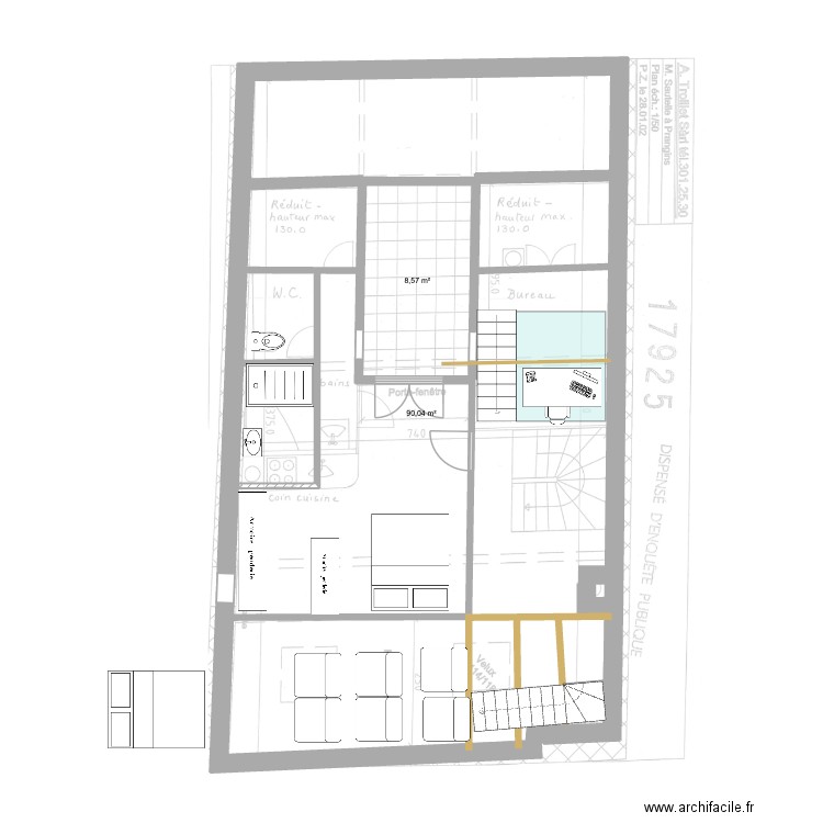 prangins l2. Plan de 2 pièces et 110 m2