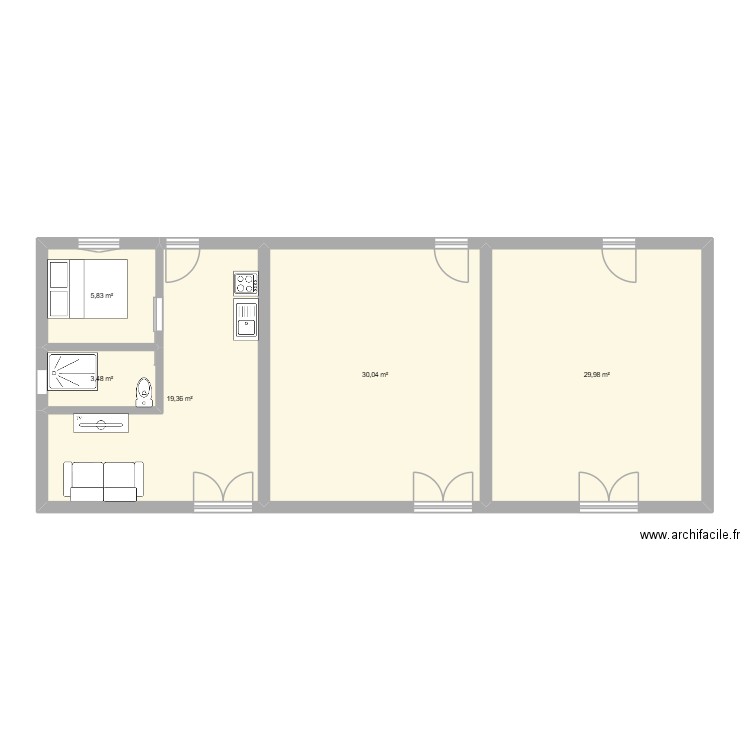 qtudio. Plan de 5 pièces et 89 m2