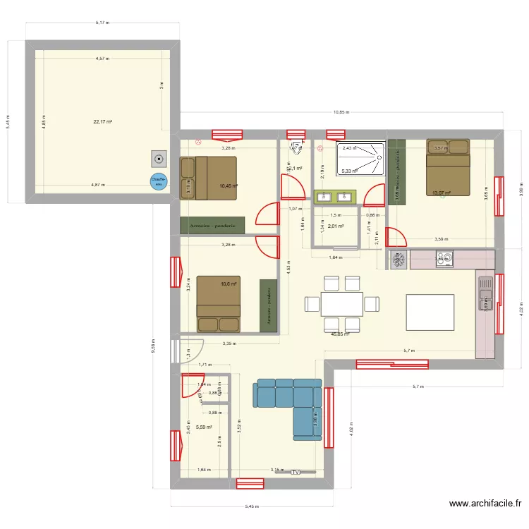 Villa 4. Plan de 9 Pièces et 117 m²