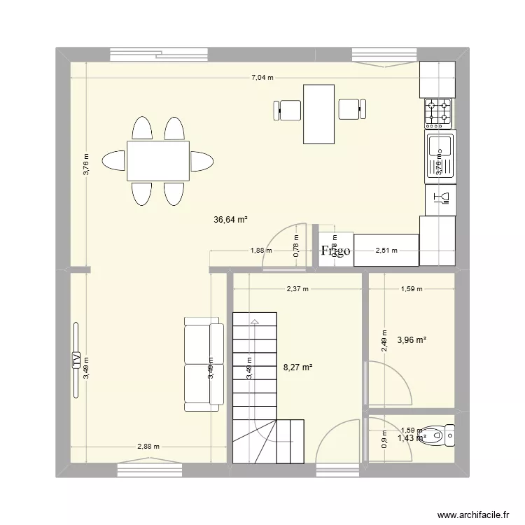 RDC après à la cote. Plan de 4 et 50 m² RDC après à la cote. Plan de 4 et 50 m²