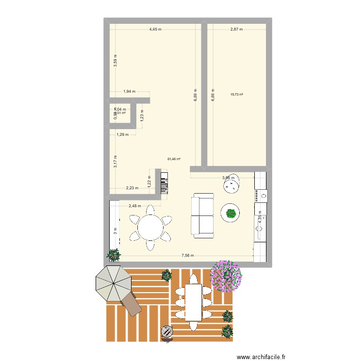 salon. Plan de 3 pièces et 82 m2