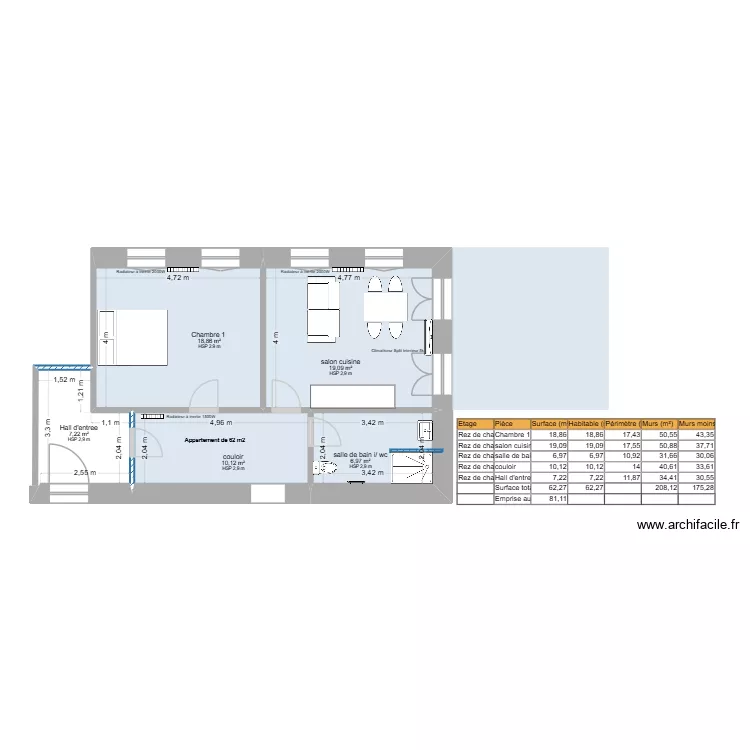docteur serre appartement 3. Plan de 5 pièces et 62 m²