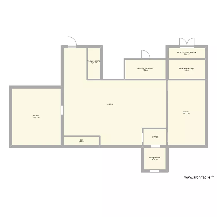 tfe plan restaurant. Plan de 9  et 137 m²