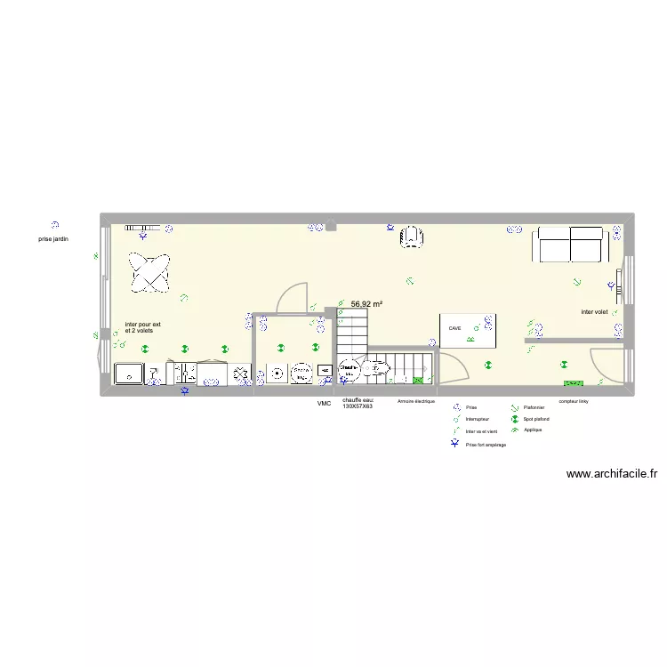 meubles rdc. Plan de 1  et 58 m²