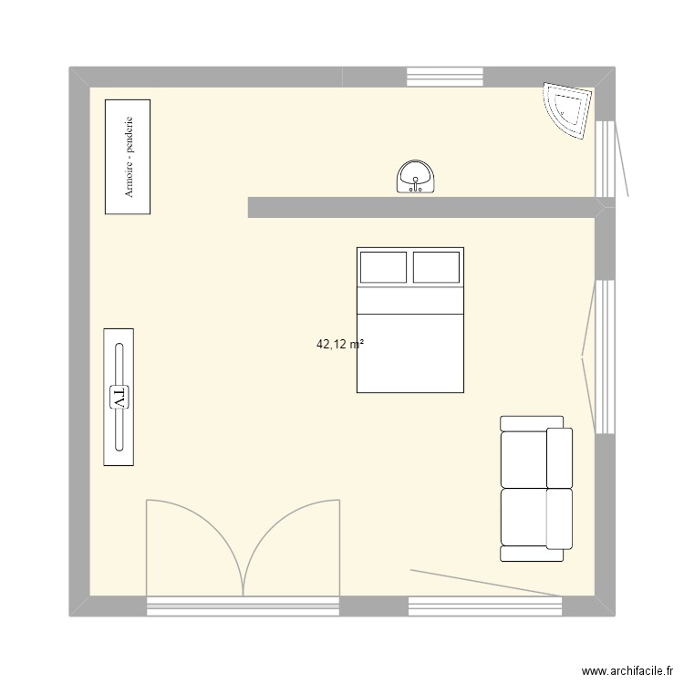 Bungalow esquisse. Plan de 1 pièce et 42 m2