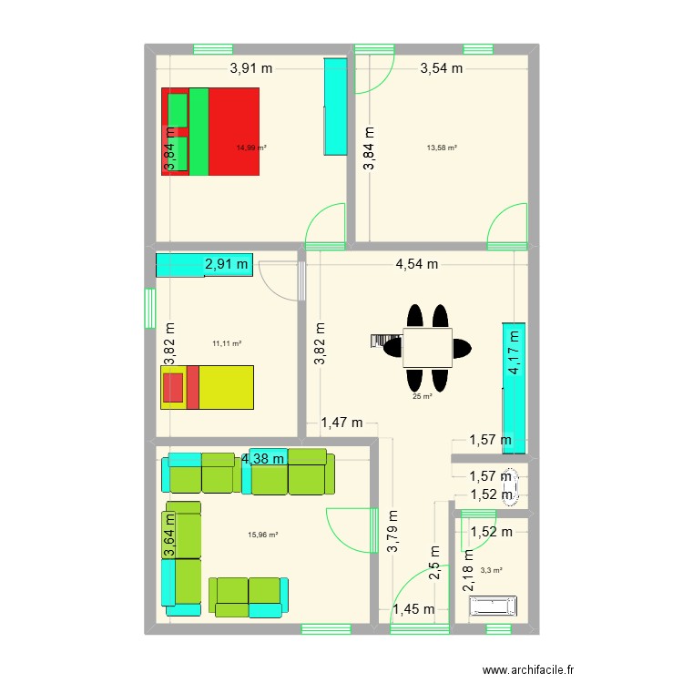 MODEL 2. Plan de 6 pièces et 84 m2