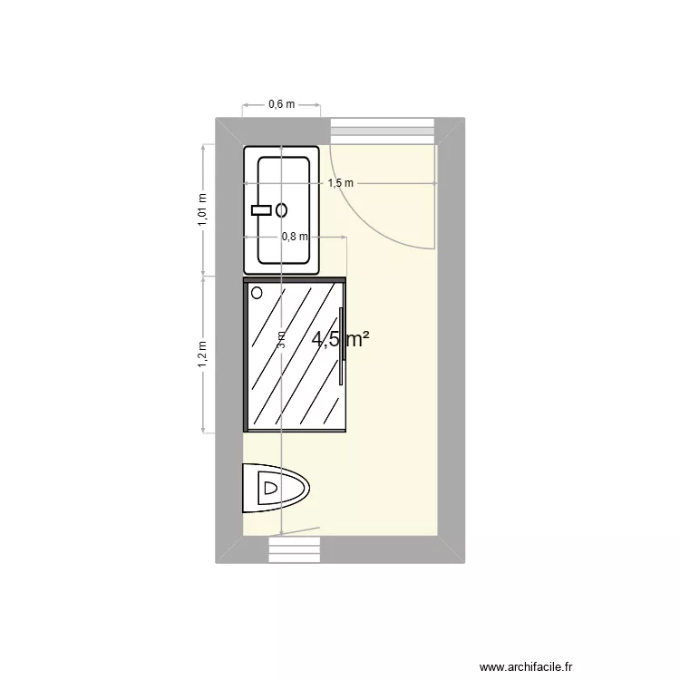 sdb st etienne. Plan de 1  et 5 m²