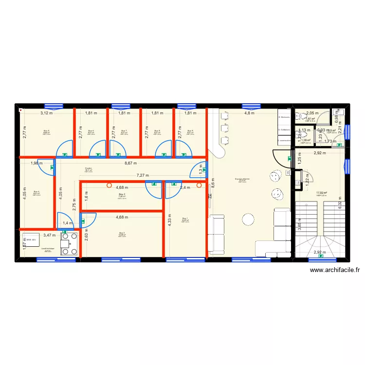 MJ music studio - r+1 projet&eacute; V4. Plan de 17  et 153 m²