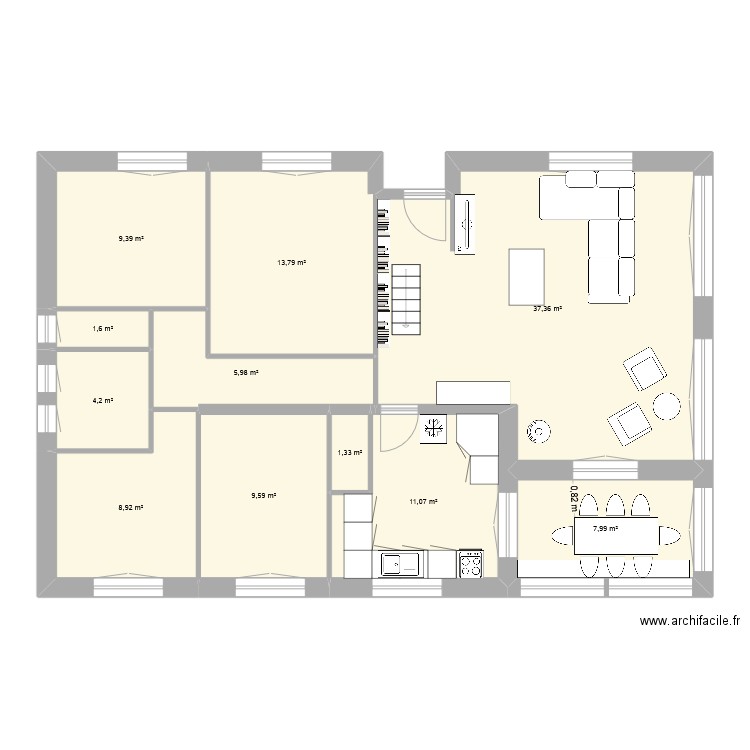 Essai François. Plan de 11 pièces et 111 m2