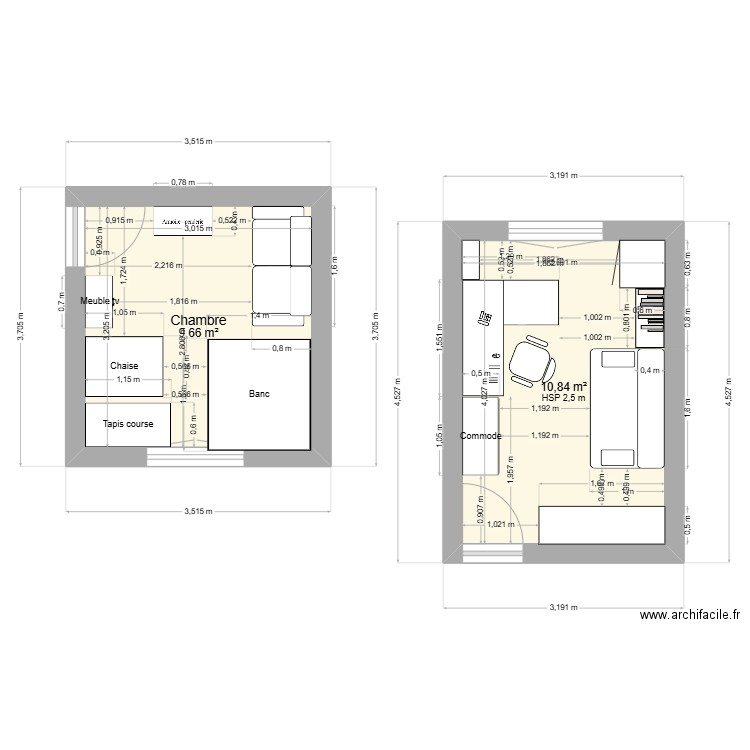 Salle de sport 2. Plan de 2 pièces et 21 m2