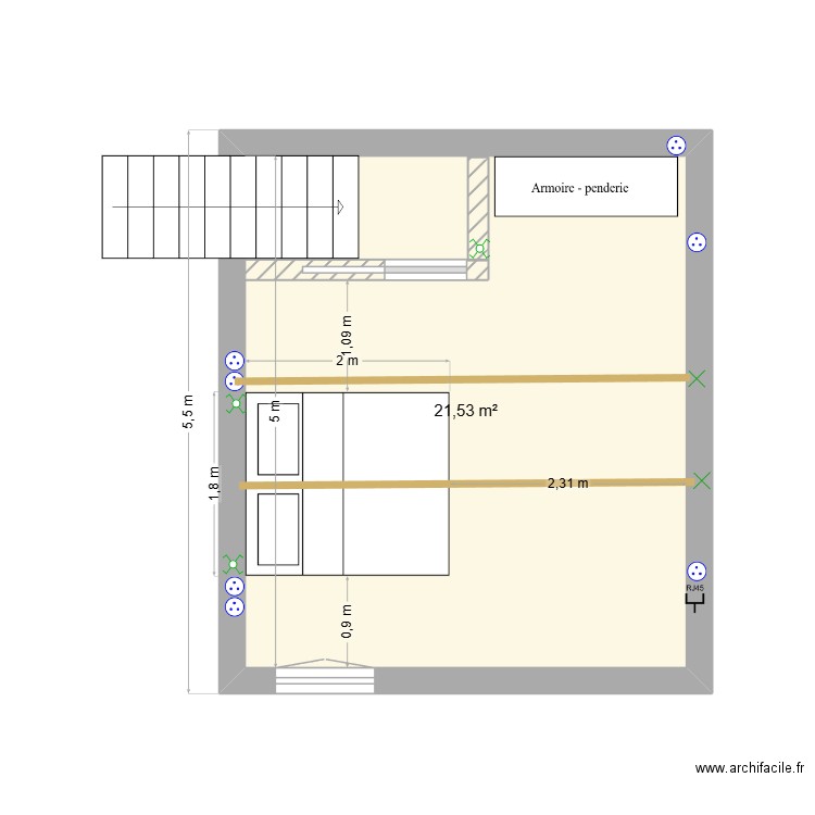 Dabisse plan chambre d'amis. Plan de 1 pièce et 22 m2