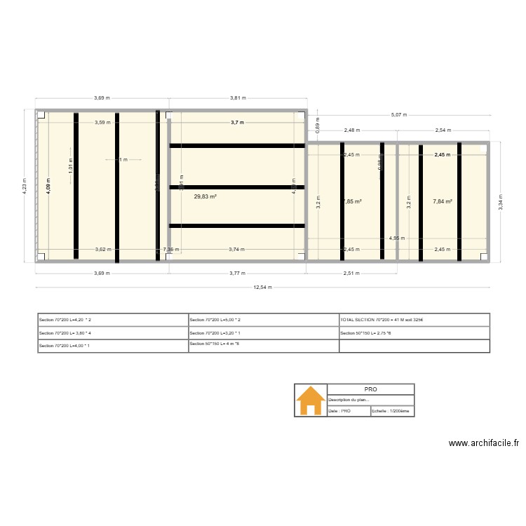 Pool House MONFERMIER Plan toiture. Plan de 3 pièces et 46 m2