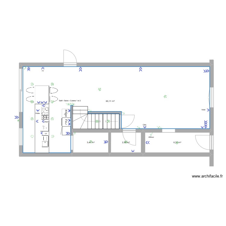 Rez - Cuisine - SaM - Salon. Plan de 0 pièce et 0 m2