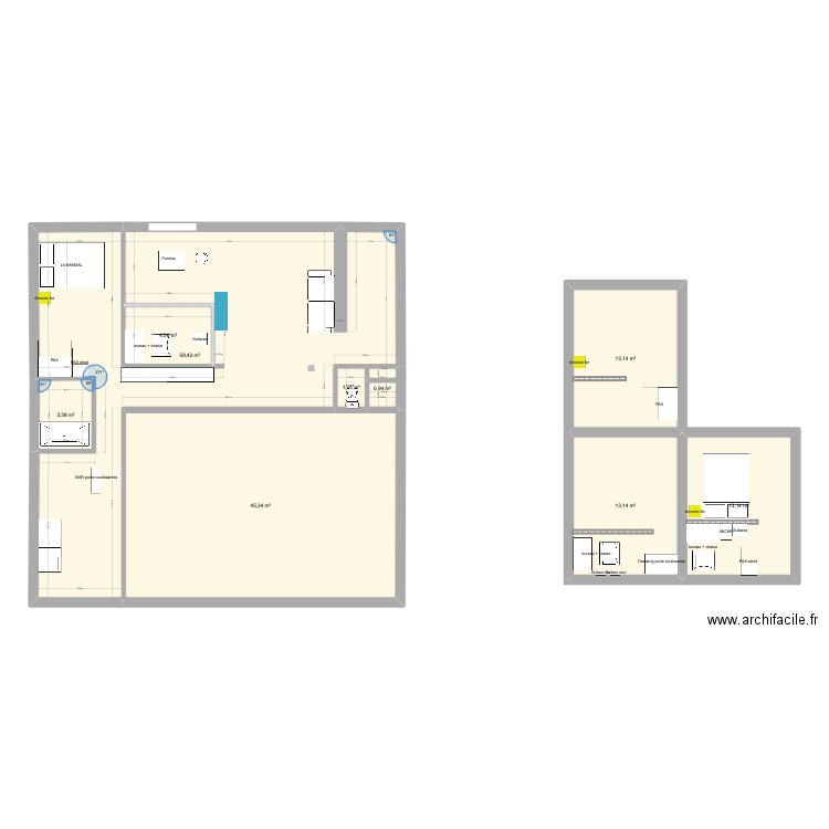 Solutions Pelleport Chambre. Plan de 9 pièces et 154 m2
