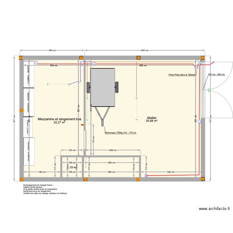 Plan Hangar futur. Plan de 3 pièces et 59 m2