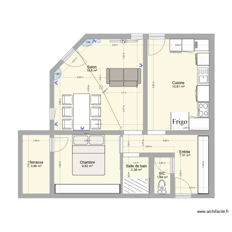 CORALINE. Plan de 7 Pièces et 57 m²