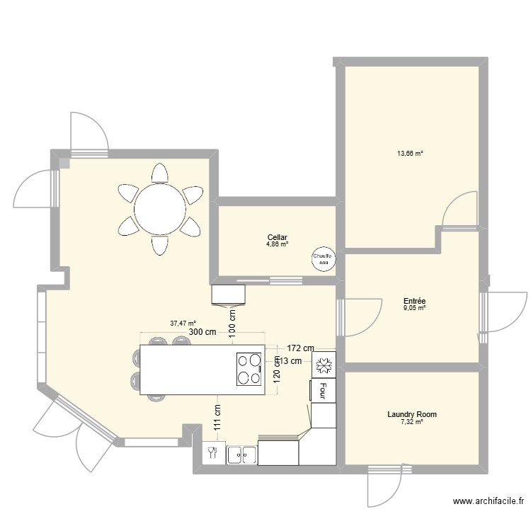 Gerald cuisine v6. Plan de 5 pièces et 72 m2