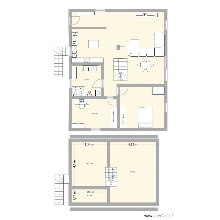 house. Plan de 7 pièces et 132 m2