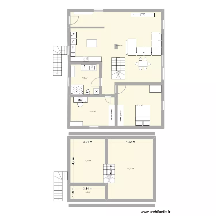 house. Plan de 7  et 132 m²