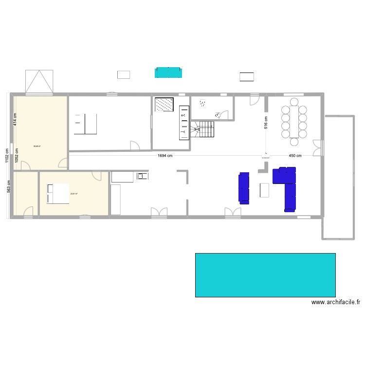 Projet 25. Plan de 2 pièces et 63 m2