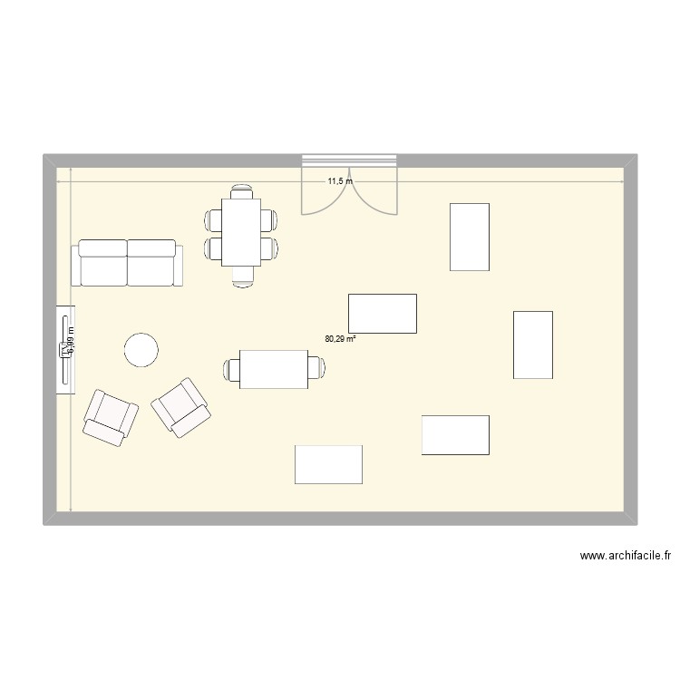 Salle commune. Plan de 1 pièce et 80 m2